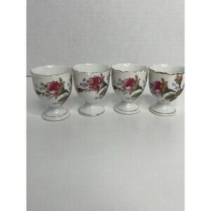 Vintage Lipper And Mann Moss Rose Egg Cup Made In Japan Set of 4